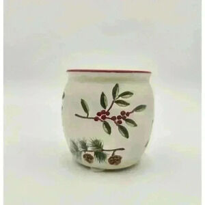 Holiday‎ Votive/Tea Light Holder Mistletoe Holly Pine Cones Festive Foliage